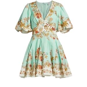 HEMANT & NANDITA Floral Mini Dress in Light Green.